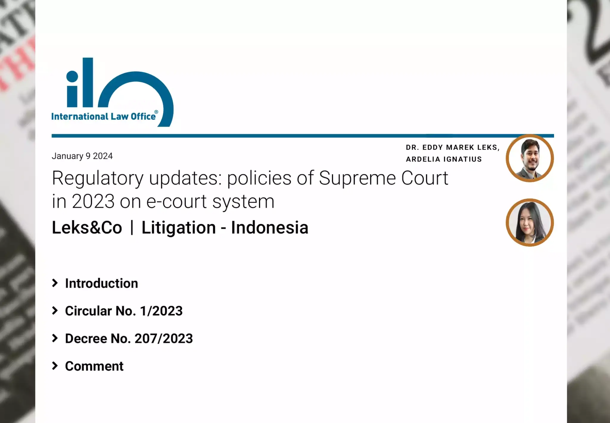 Regulation Updates: Policies of Supreme Court in 2023 on E-Court System – Published by Lexology January 2024 Edition